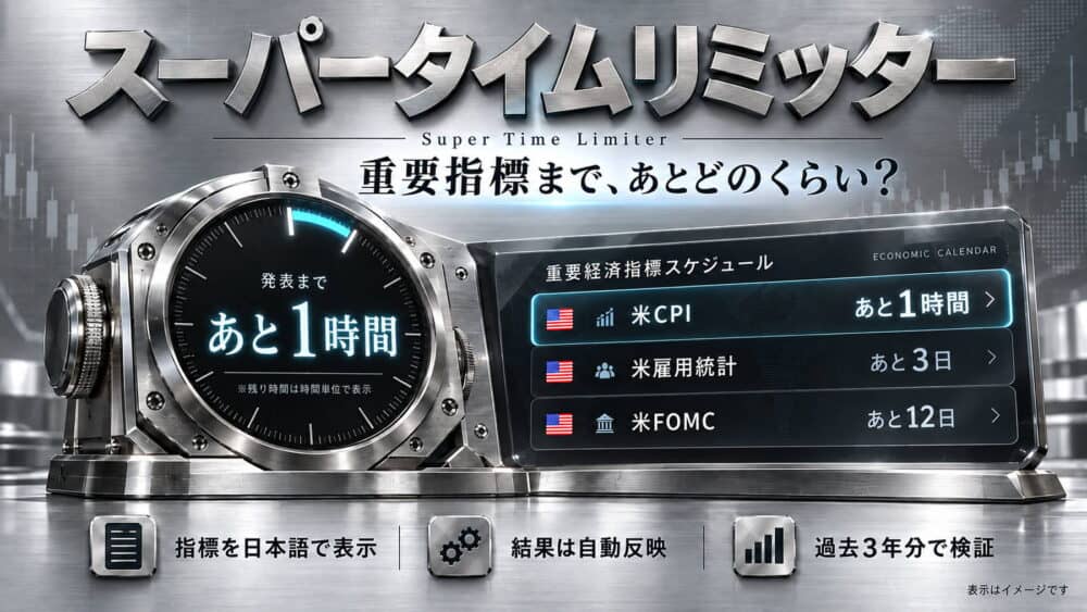 スーパータイムリミッターと重要指標の表示画面.